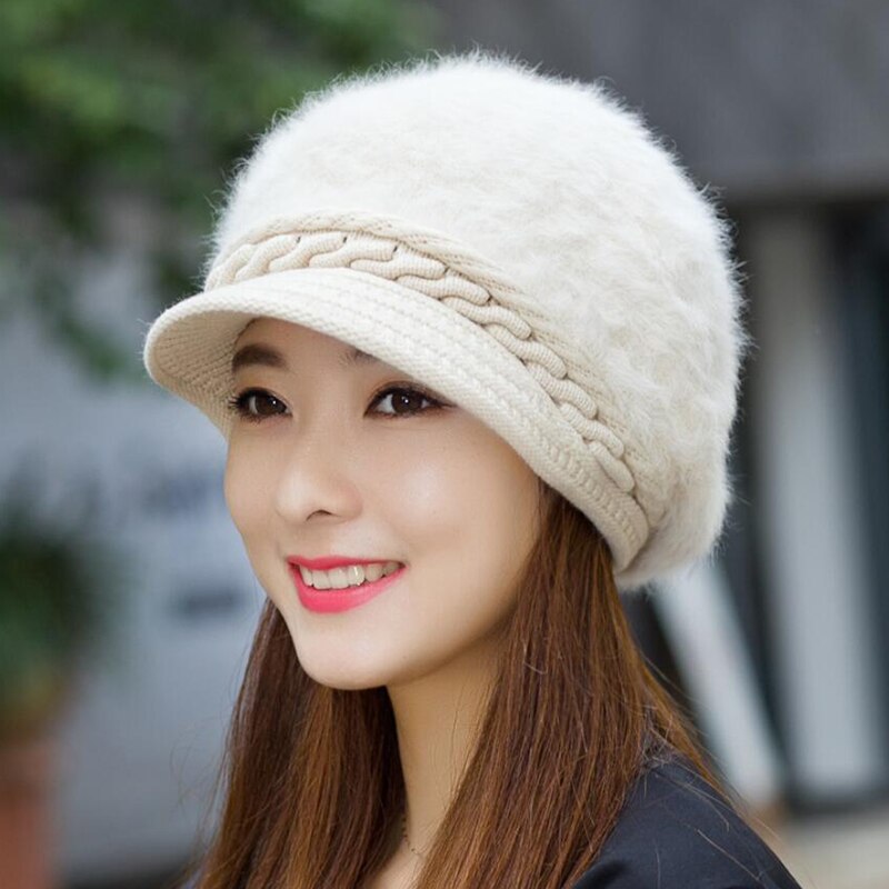 New Winter Women Rabbit Fur Knitted Hats