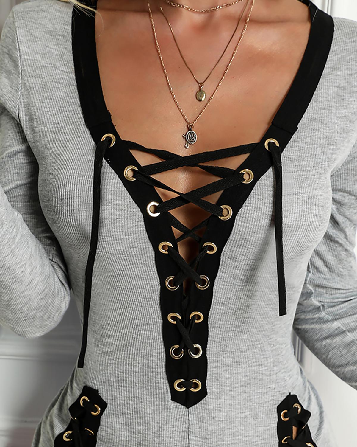 Women Elegant Fashion Long Sleeve Sexy Romper
