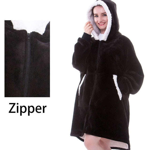 Winter Hoodie Blanket Women Long Sweatshirt