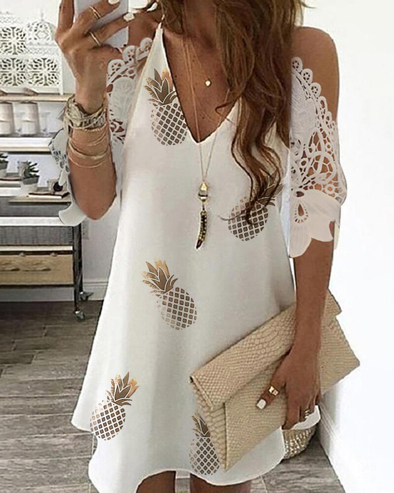 Women Summer Elegant Pineapple Print Dress