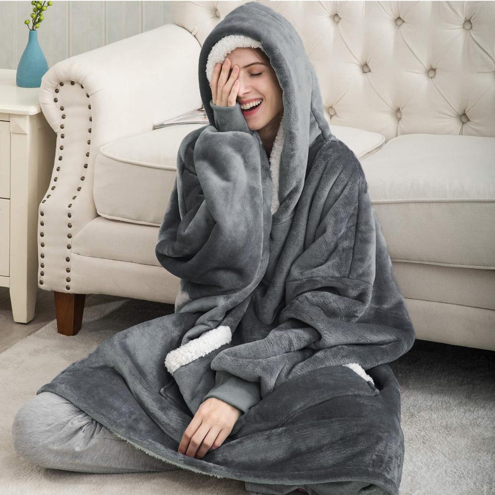 Winter Hoodie Blanket Women Long Sweatshirt