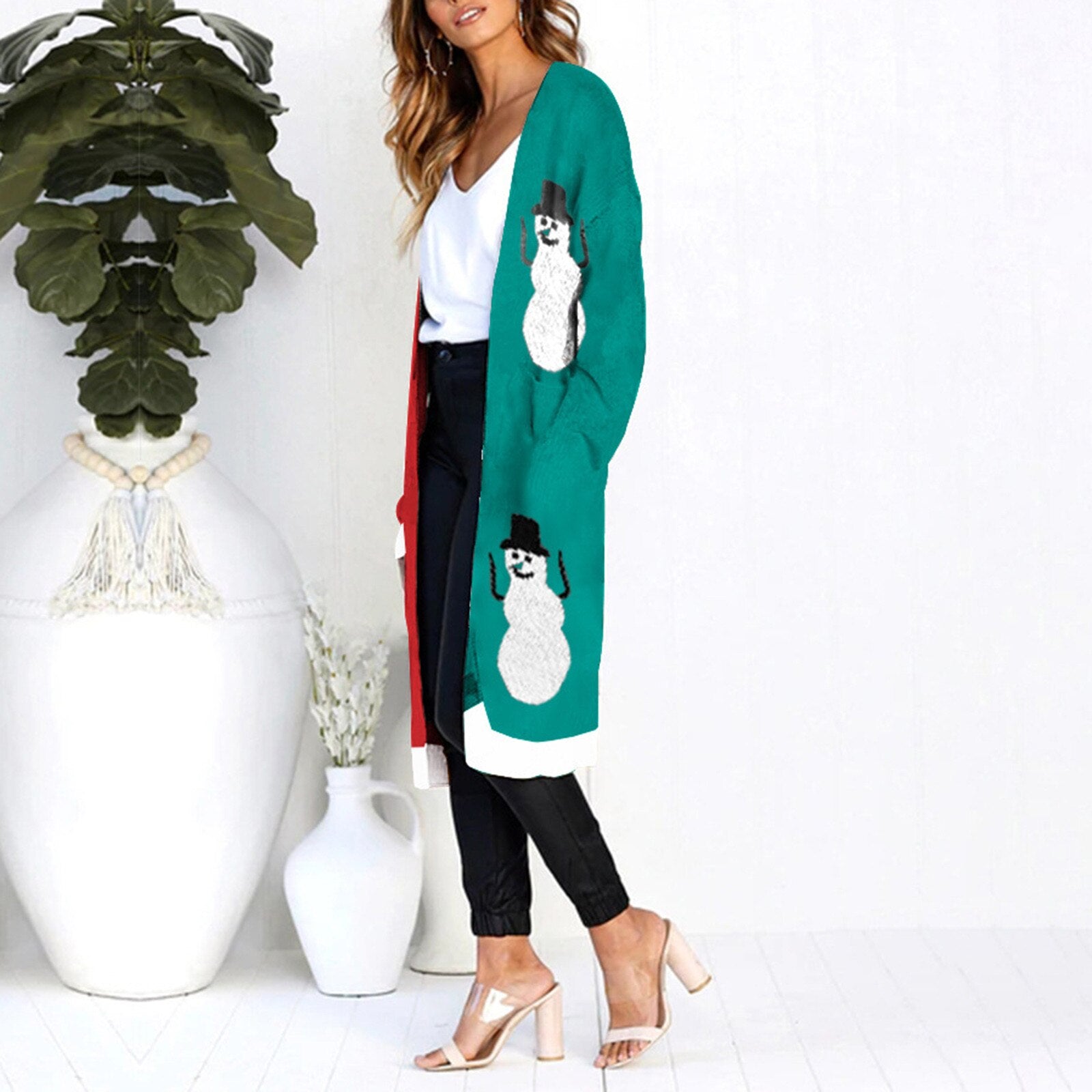 Snowman Pattern Long Cardigan Sweater
