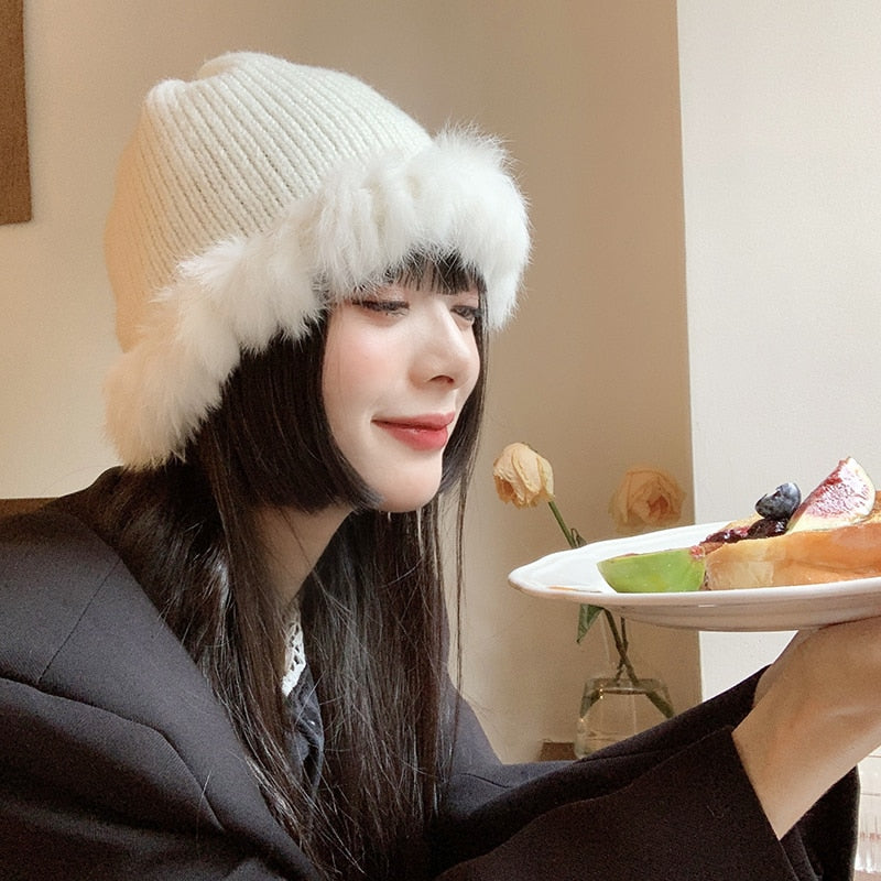 New Solid color Real Rex Rabbit Hair cap
