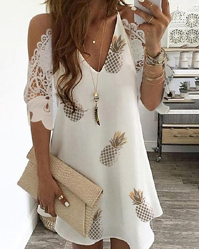 Women Summer Elegant Pineapple Print Dress