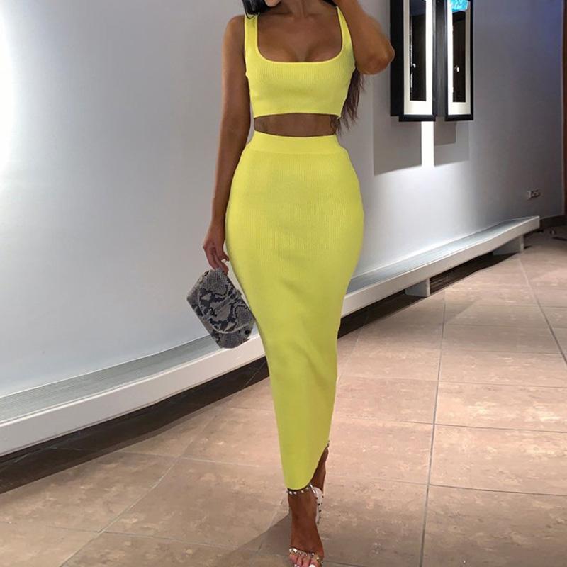 Summer Knit Skirt Set Women Knitted Suit