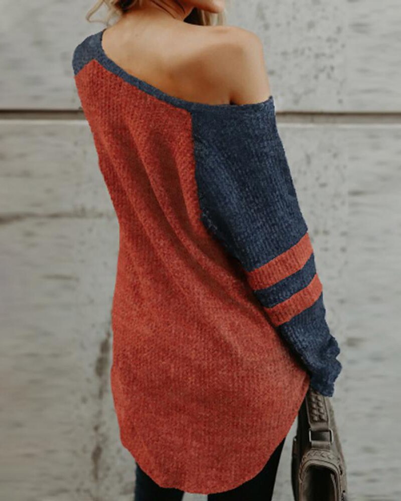 Pullover Color Striped Shoulder Sweater