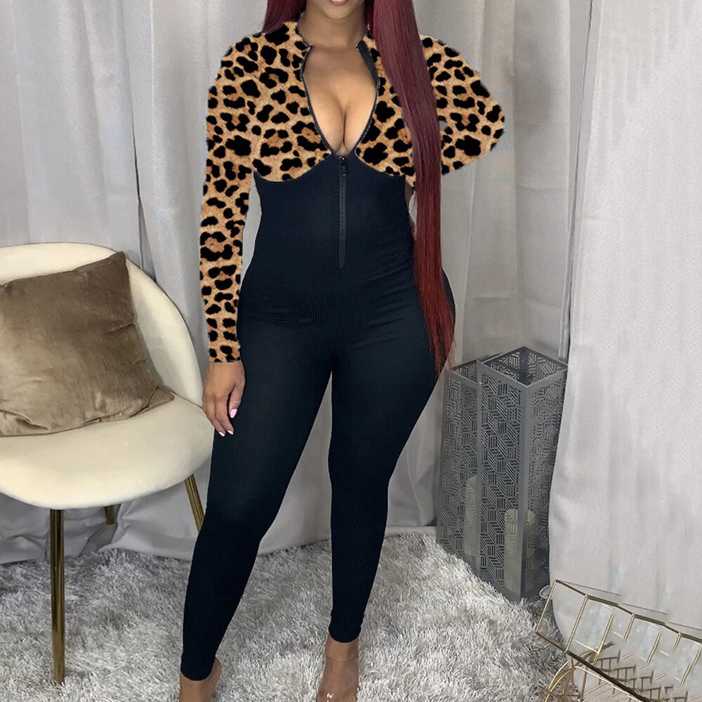 Women Sexy Leopard Casual Jumpsuit